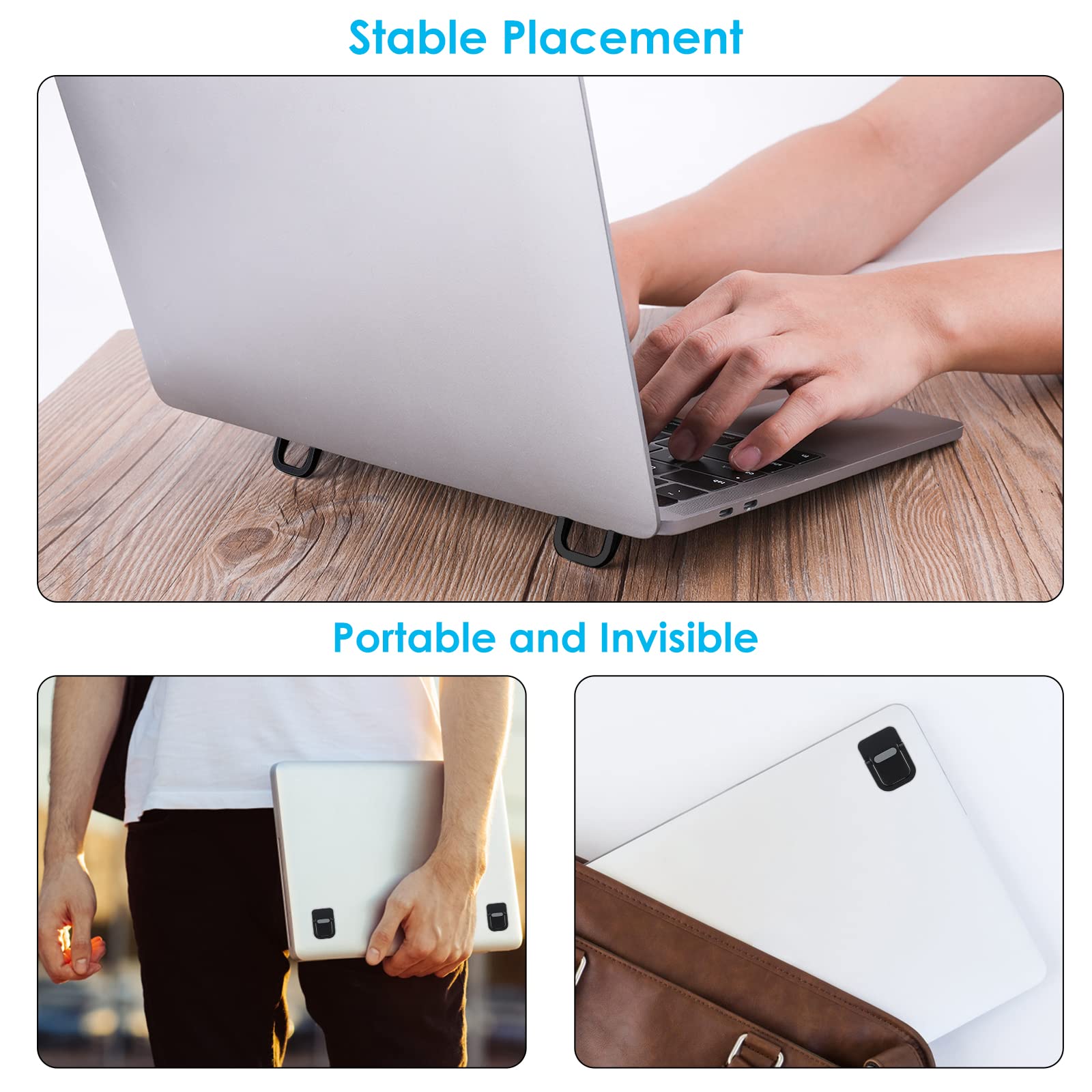Bewudy 2 elevadores de Teclado portátil, autoadhesivos para Mini Laptop, Soporte Invisible para Teclado de computadora para Escritorio, Patas Plegables para Laptop con Silicona Antideslizante (Negro)