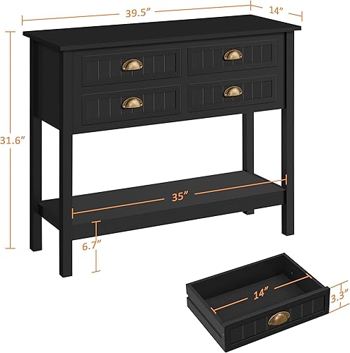 Miniatura 3 de Yaheetech Mesa consola con 4 cajones, mesa auxiliar de sofá con estante inferior abierto de almacenamiento, mesas de entrada resistentes para