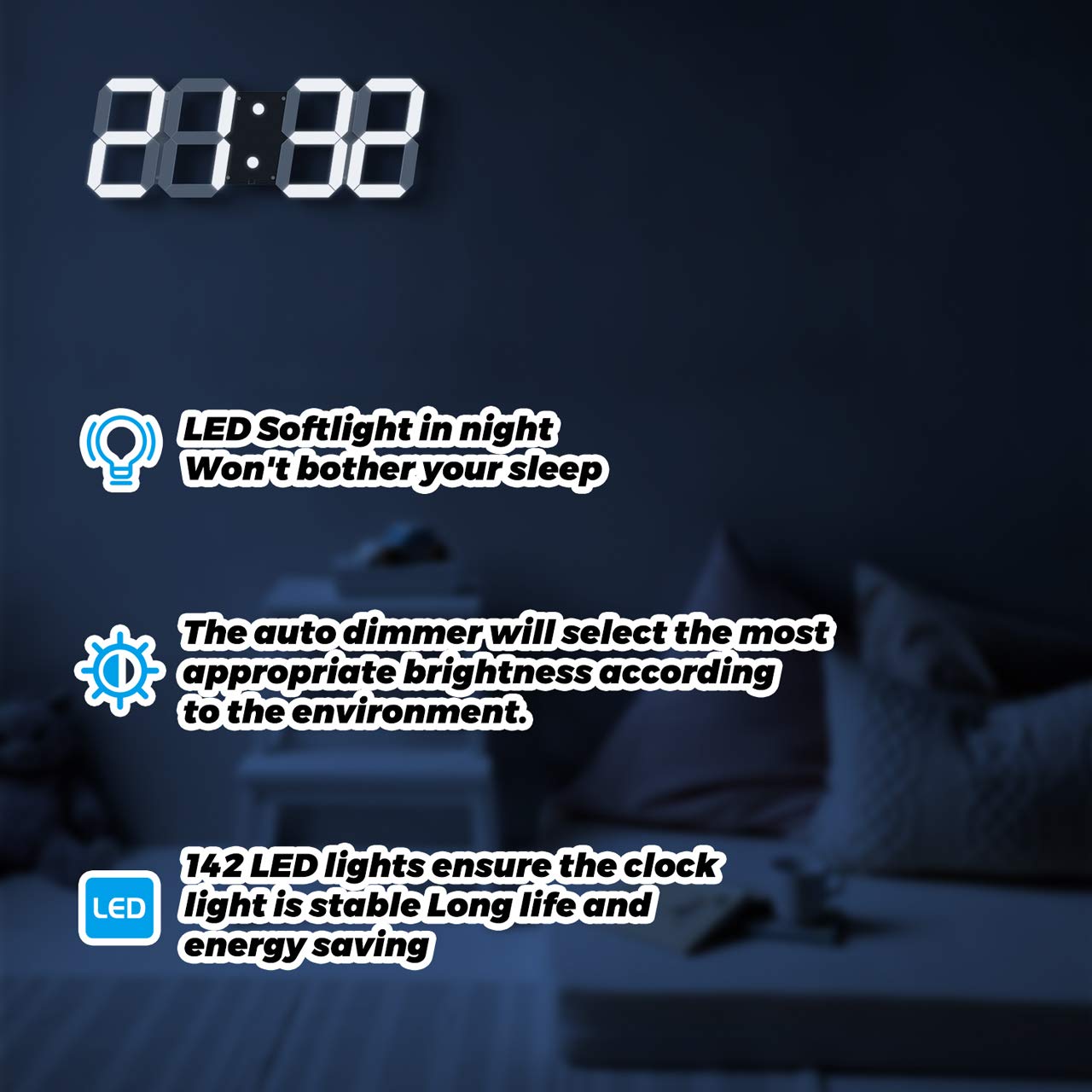 CHKOSDA Digital Clock, 3d Led Wall Clock with 6" Number, Count Up