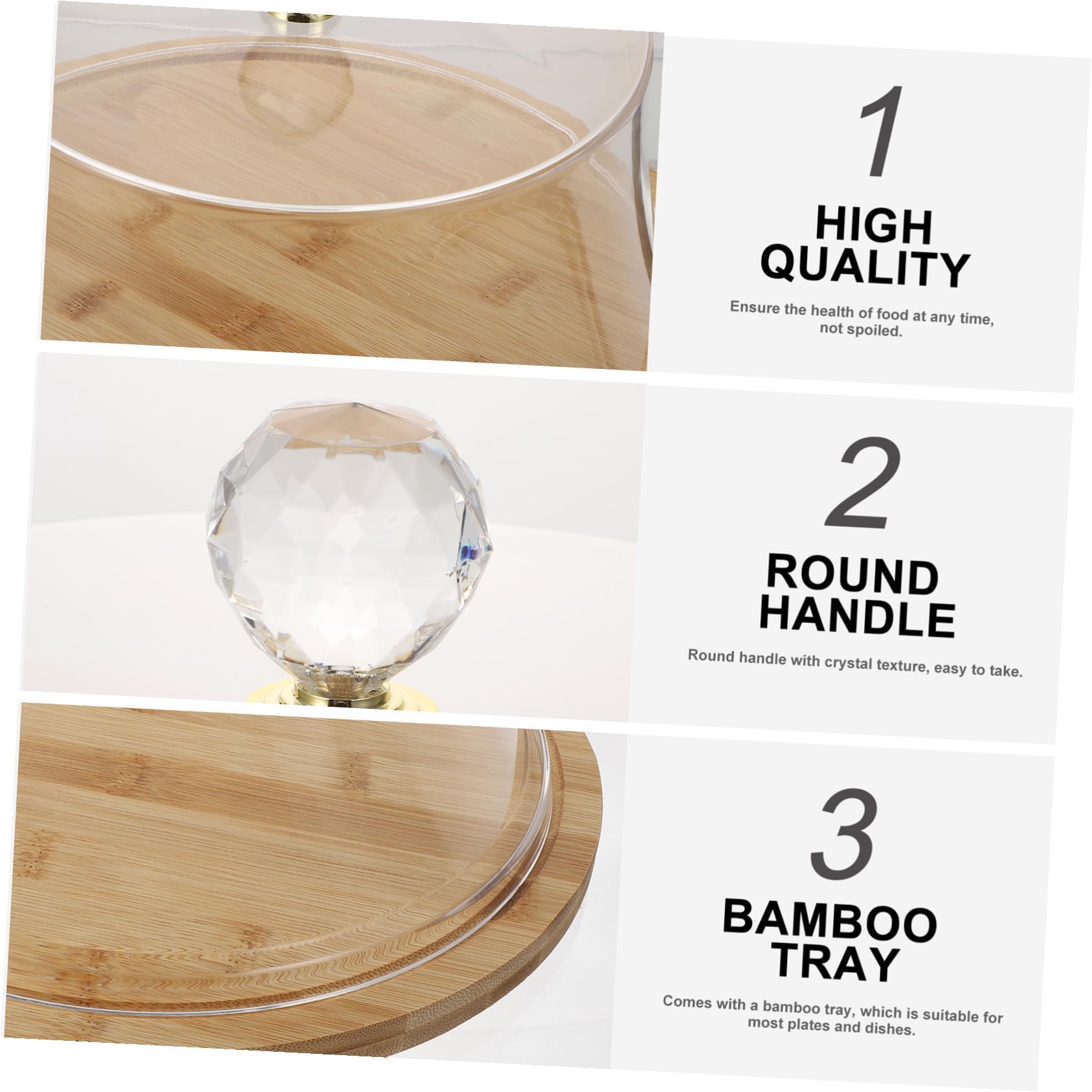 Healeved Cubierta de Pastel Tapa Acrílica Transparente y Base de Bambú, Cobertura para Alimentos, Plato para Servir Postres y Suministros de Cocina, Adecuado para Hogar y Eventos