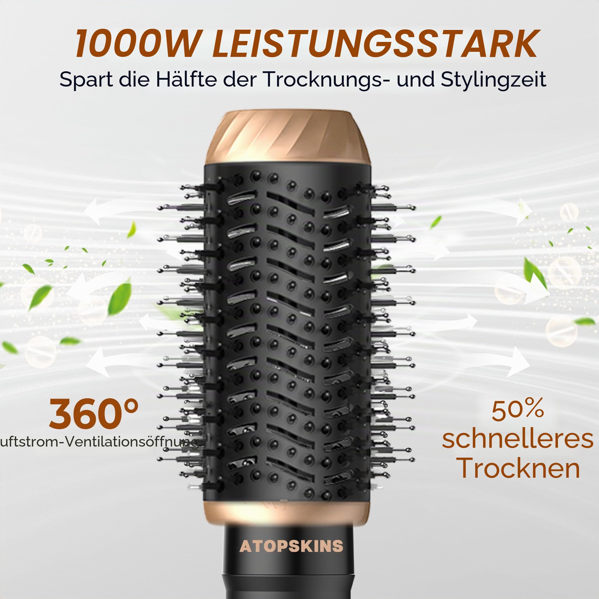 Pro Airstyler Warmluftbürste 6 in 1 Hairstyler set,Atopskins Haarstyler Ionen Föhnbürste mit 30mm Warmluft-Lockenstab | Hairstyler 1000W Haartrockner Föhn für Volumen, Trocknen, Glätten & Locken