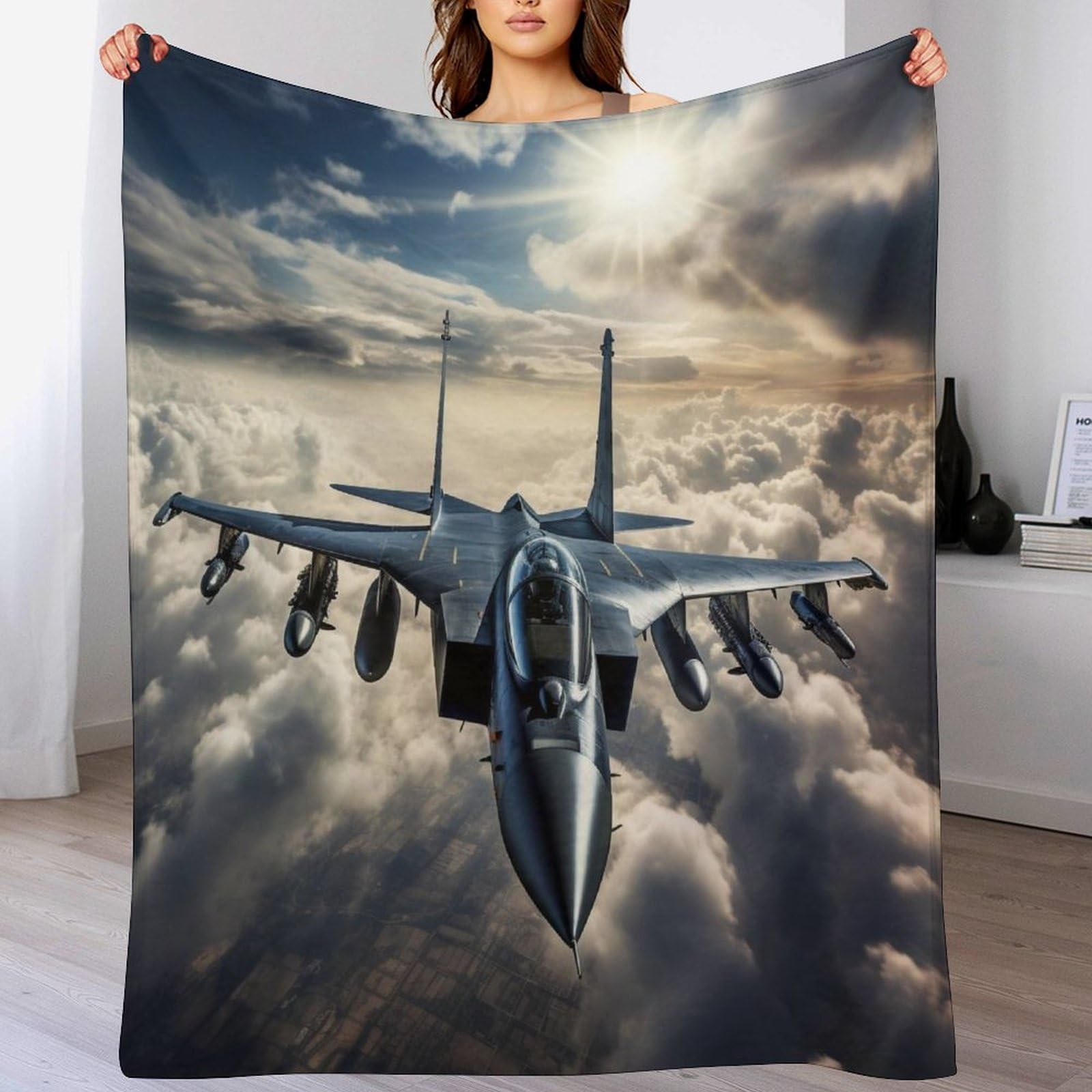 LCWWW Airplane Fighter Plush Throw Blanket Fuzzy Soft Blankets Flannel for Couch, Bed, Sofa Warm And Cozy for All Seasons 130×150cm