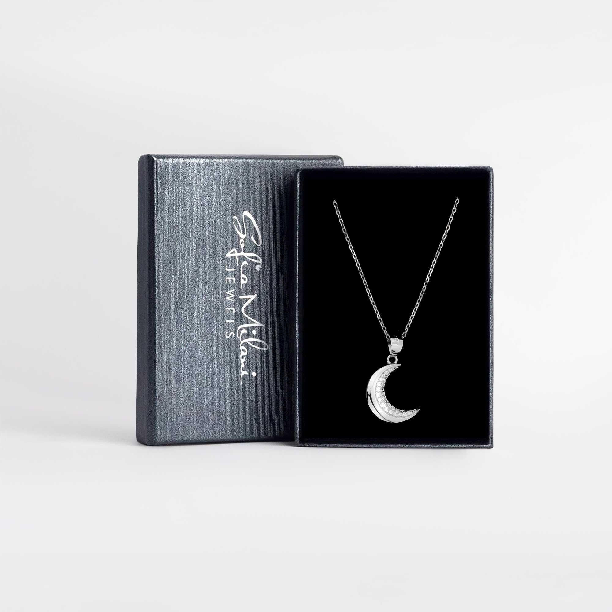 Sofia Milani - Collana da Donna in Argento 925 - con Pietra Zircone - Ciondolo a Luna