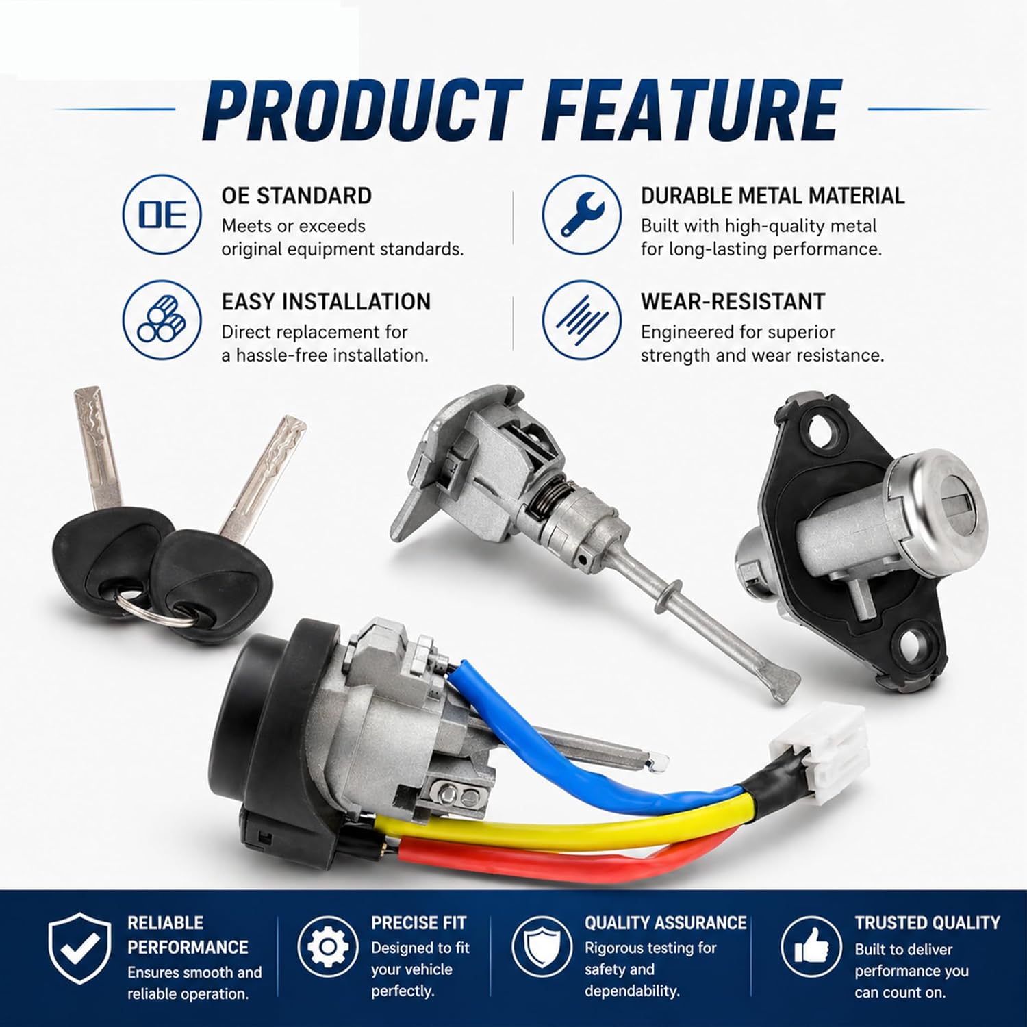 Ignition Switch Cylinder with Left Driver Side Door Lock, Trunk Lock & 2 Keys Compatible with 2009-2014 Hyundai Sonata, 2011-2015 Hyundai Sonata Hybrid Replace# 81970-3SA00 81250-3SA00