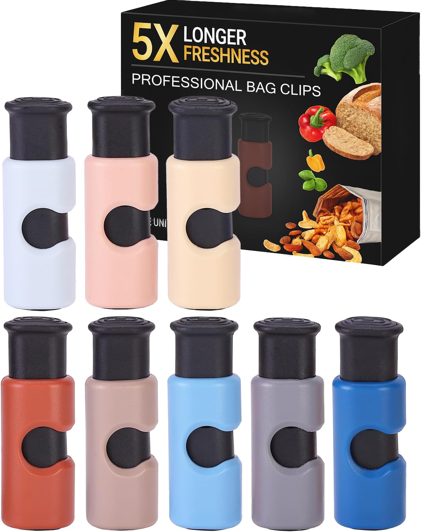 Mr. Pen- Squeeze and Lock Bread Bag Clips, 2.4 Inch, 8 Pack, Multicolor Squeeze Lock Clips, Reusable Bag Closures for Bread, Snacks, Coffee, Food Storage, Fits Thick and Thin Bags