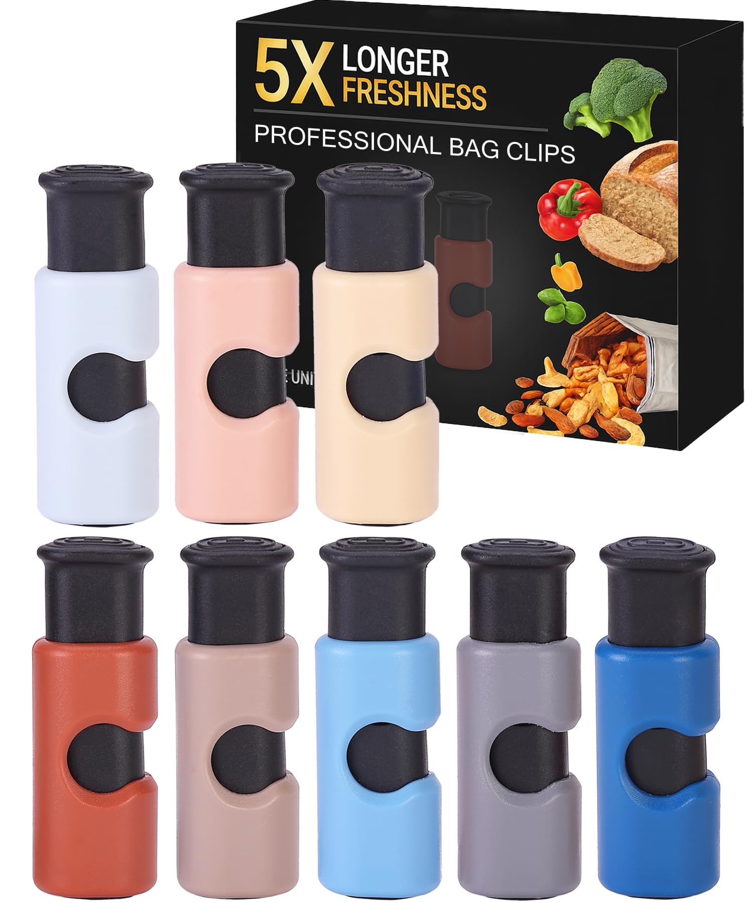 Mr. Pen- Squeeze and Lock Bread Bag Clips, 8 Pack, Multicolor, Squeeze and Lock Bread Clips Reusable