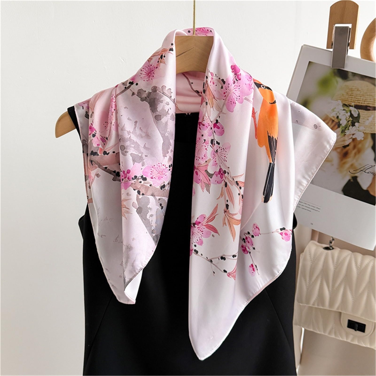 Bufanda de Seda for Mujer, pañuelo de Verano de 70x70cm, Bufanda de Seda de imitación, pañuelo for la Cabeza Estampado Cuadrado for Mujer