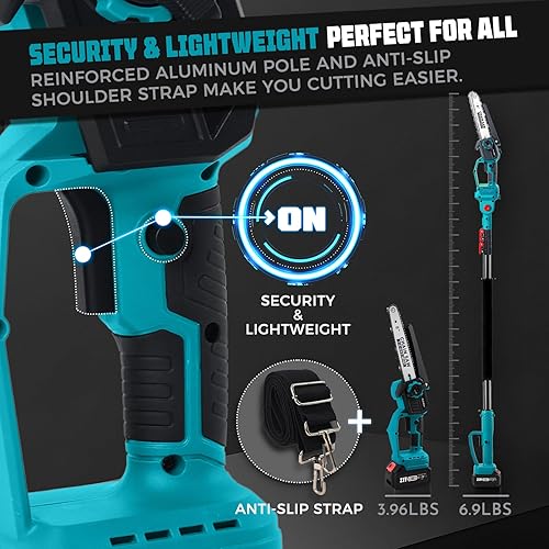 Miniatura 5 de Sierra de poste inalámbrica 2 en 1 y mini motosierra de 8 pulgadas, motosierra eléctrica de mano aprobada por Forest Ranger con 2 baterías