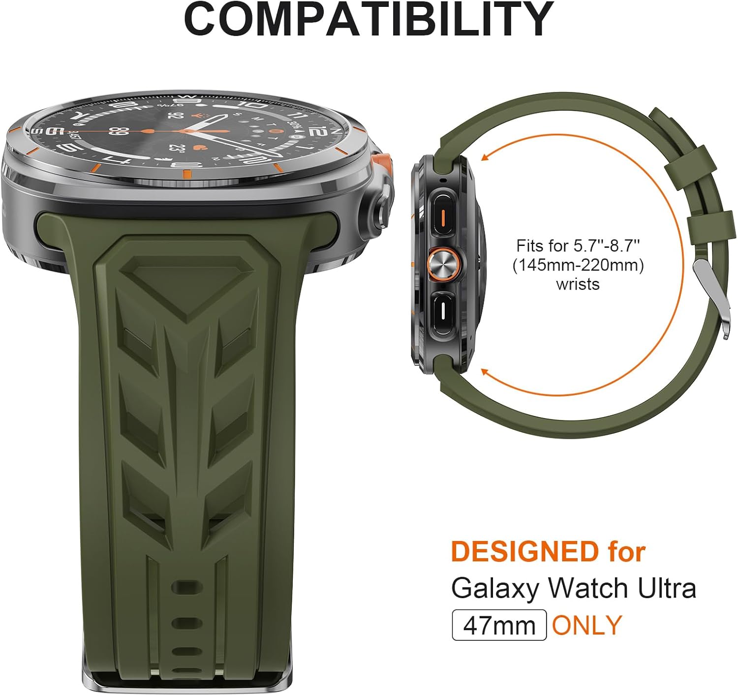Rugged Armor Band Compatible with Samsung Galaxy Watch Ultra Band 47mm (2025/2024), Silicone Sport Galaxy Watch Ultra Bands for Men Women - Image 2