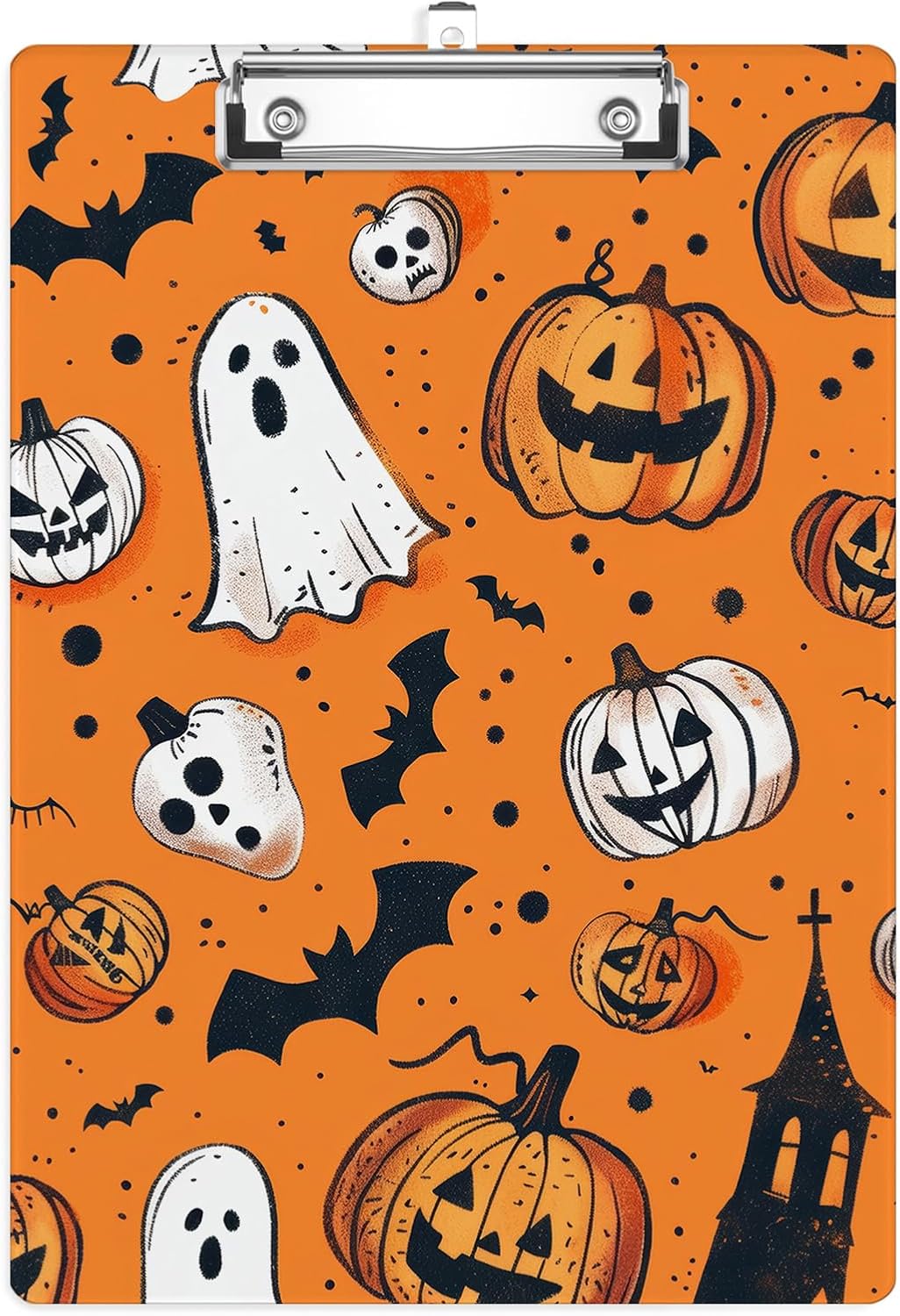 Halloween Ghost Clipboard Low Profile Metal Clip Pumpkin Bat Acrylic Clip Boards A4 Letter Size for Nurses Teachers Kids School 8.5X 12.5 in