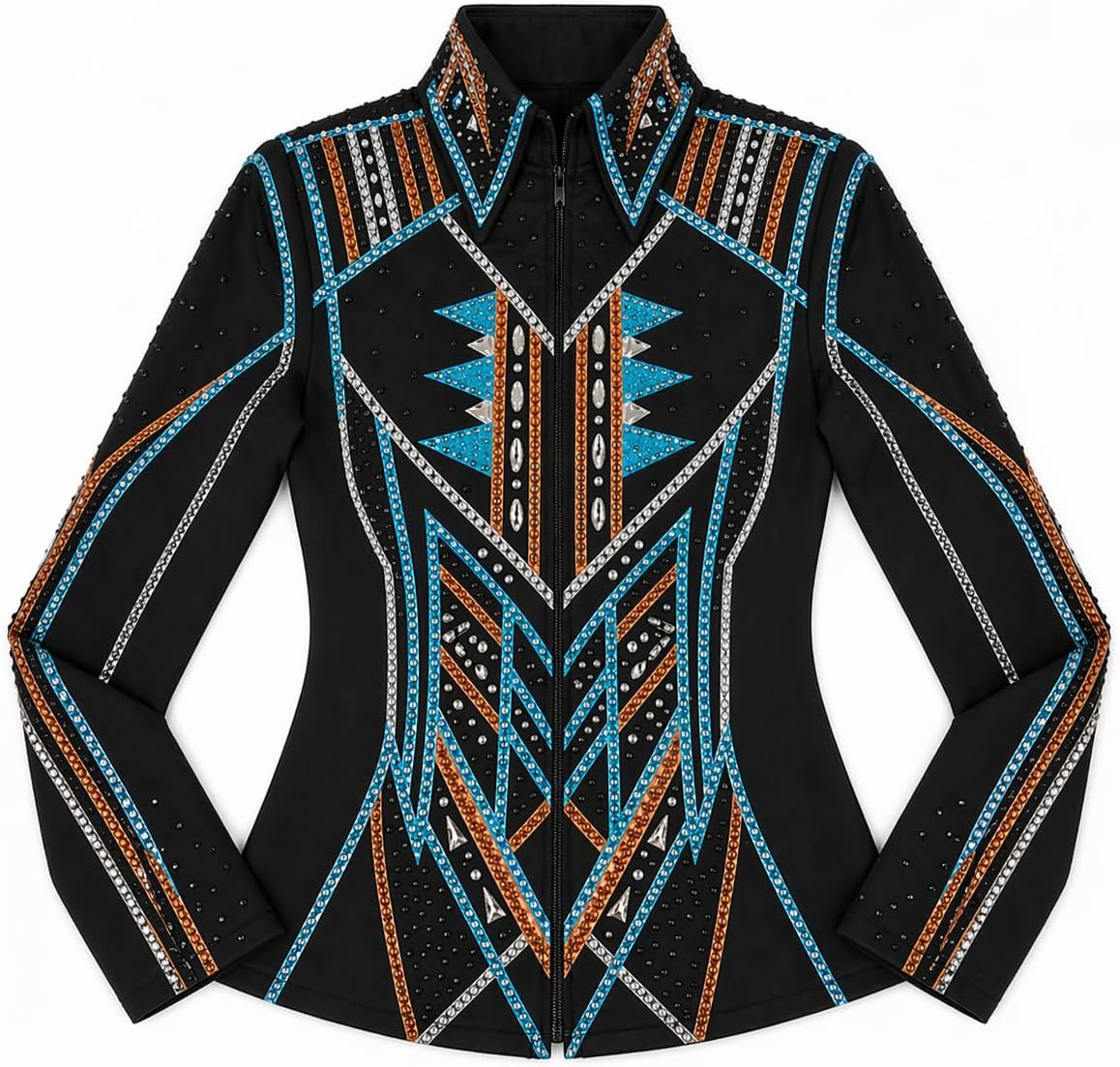 Women’s Western Show Jacket Black – Equestrian Riding Coat with Tribal Geometric Design