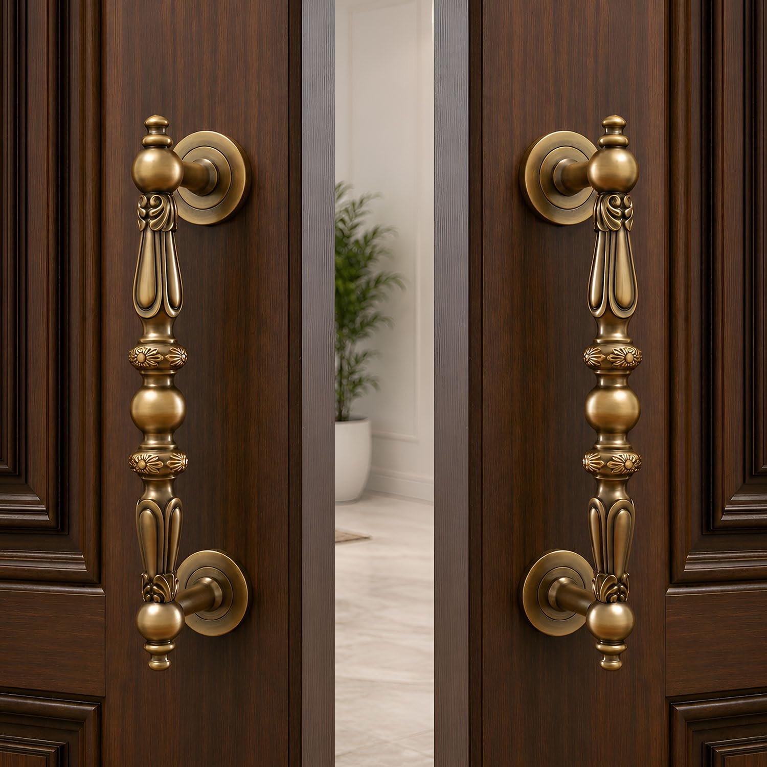 VOLO Main Door Pull Push Handle | Heavy Zinc Alloy Door Handle for Home, Office & Hotel | Antique Brass Finish Entrance Door Handle | Rajwadi Look | (195MM (160MM Hole to Hole), Pack of 2 Pieces)-image-27