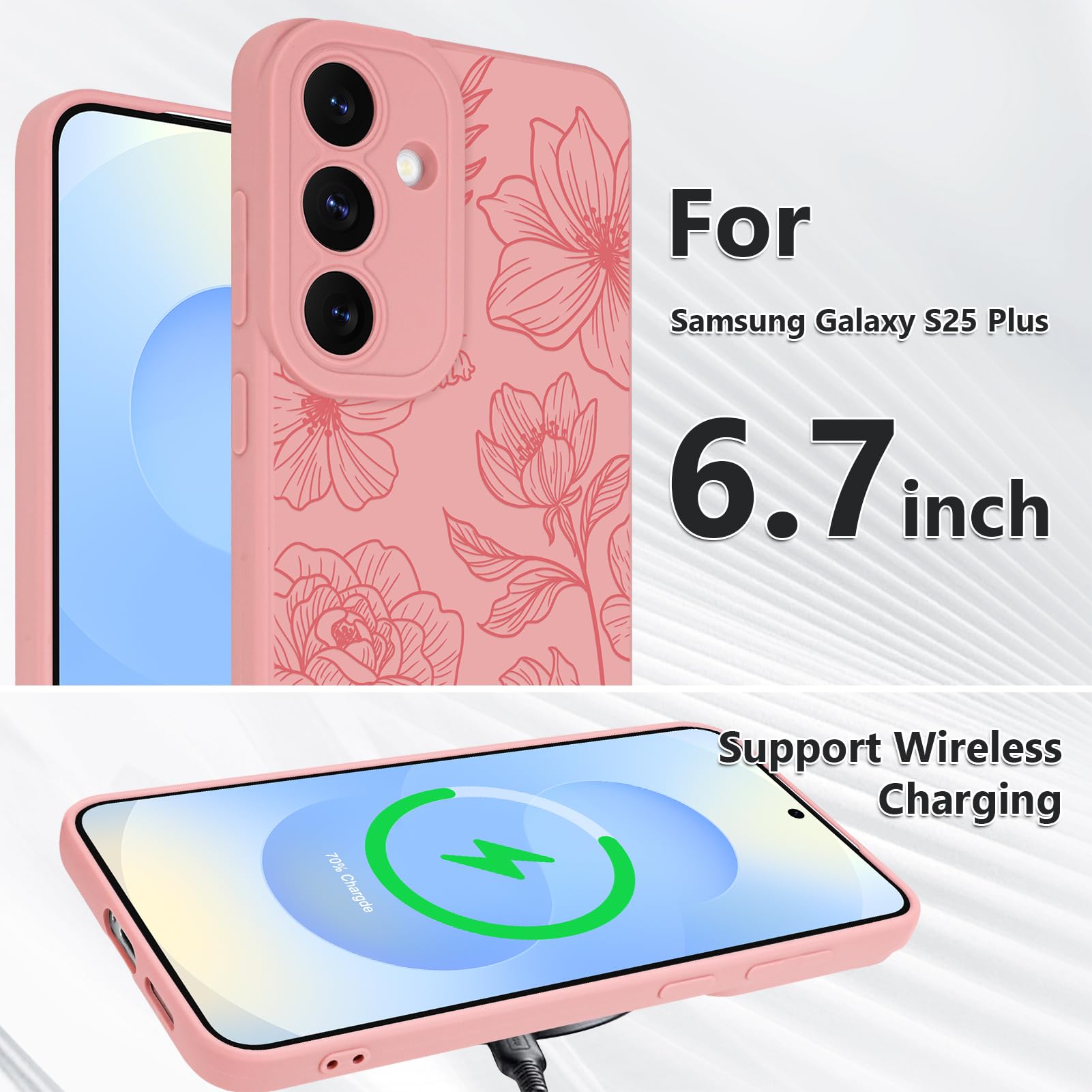 Funda de silicona para Samsung Galaxy S25 Plus con diseño de loto floral rosa, protección de cámara, suave, delgada, para niñas y mujeres, color rosa