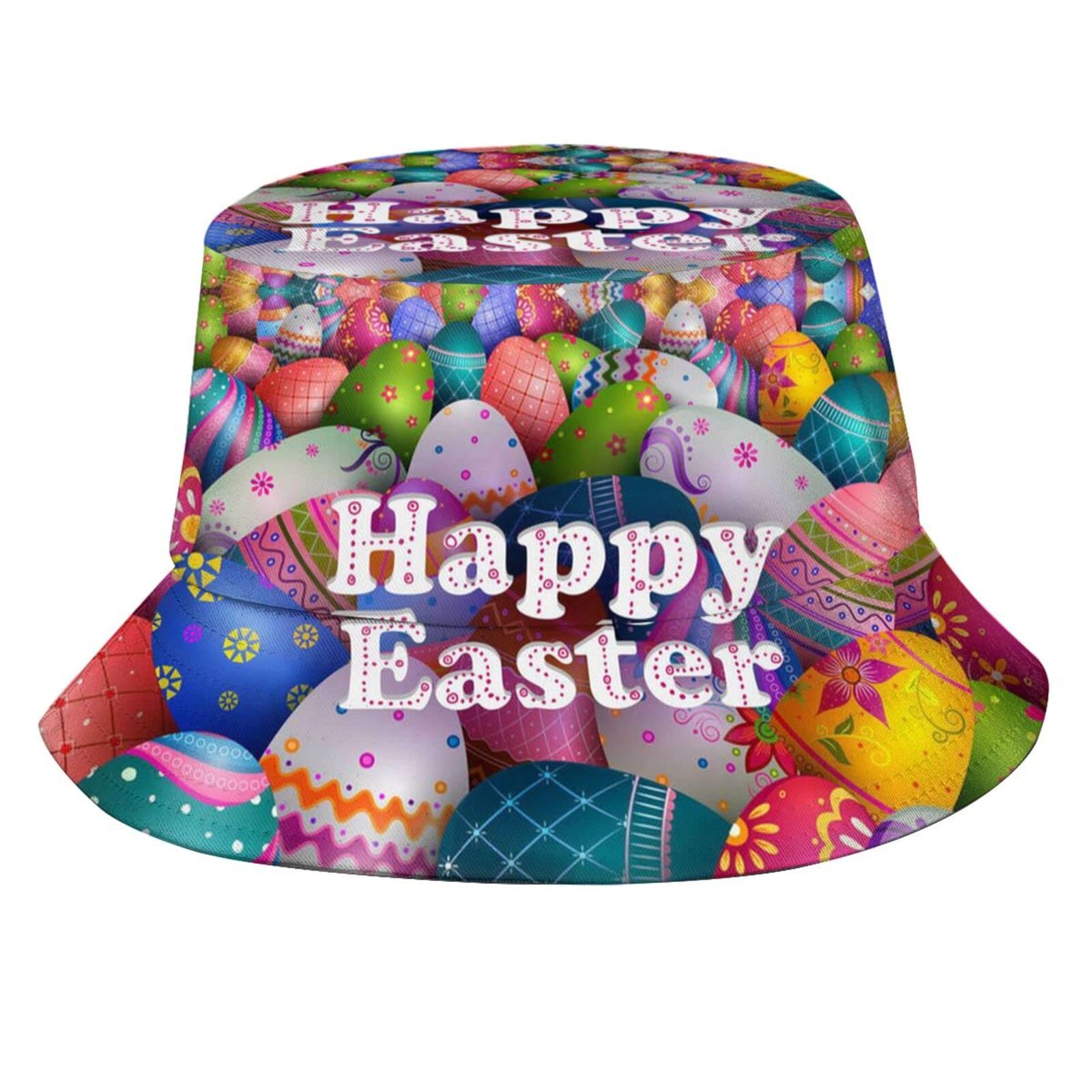 Hlbsdm Unisex Easter Bunny Eggs-B002 Funny Easter Bunny Eggs Print Bucket Hats Fashion Sun Cap Packable Outdoor Easter Fisherman Hat For Women And Men