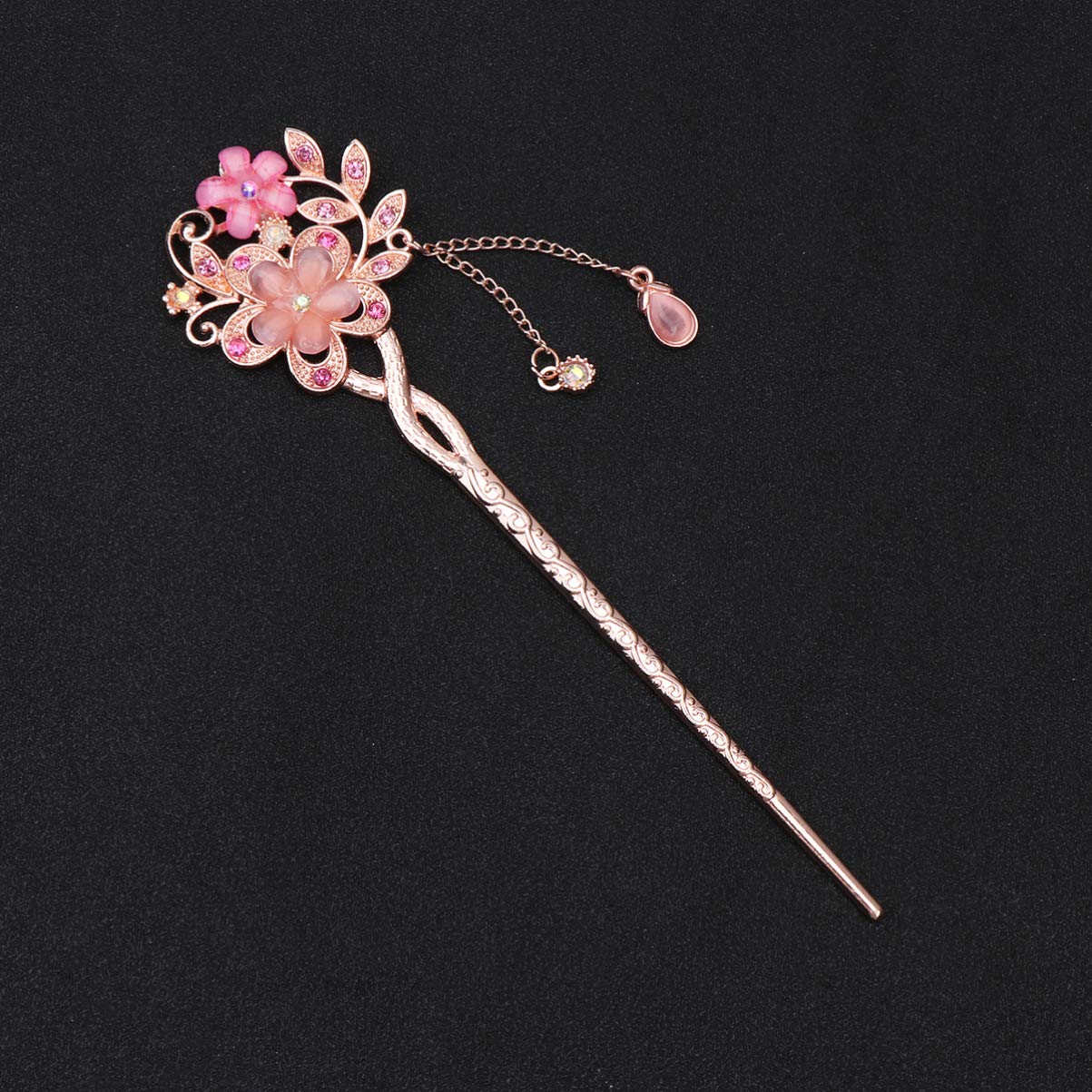 Lurrose Rhinestone Pearl Flower Hair Stick Chinese Hair Chopsticks Vintage Retro Tassel Hair Pin Hair Styling Hair Making Accessories for Long Hair for Women Girls