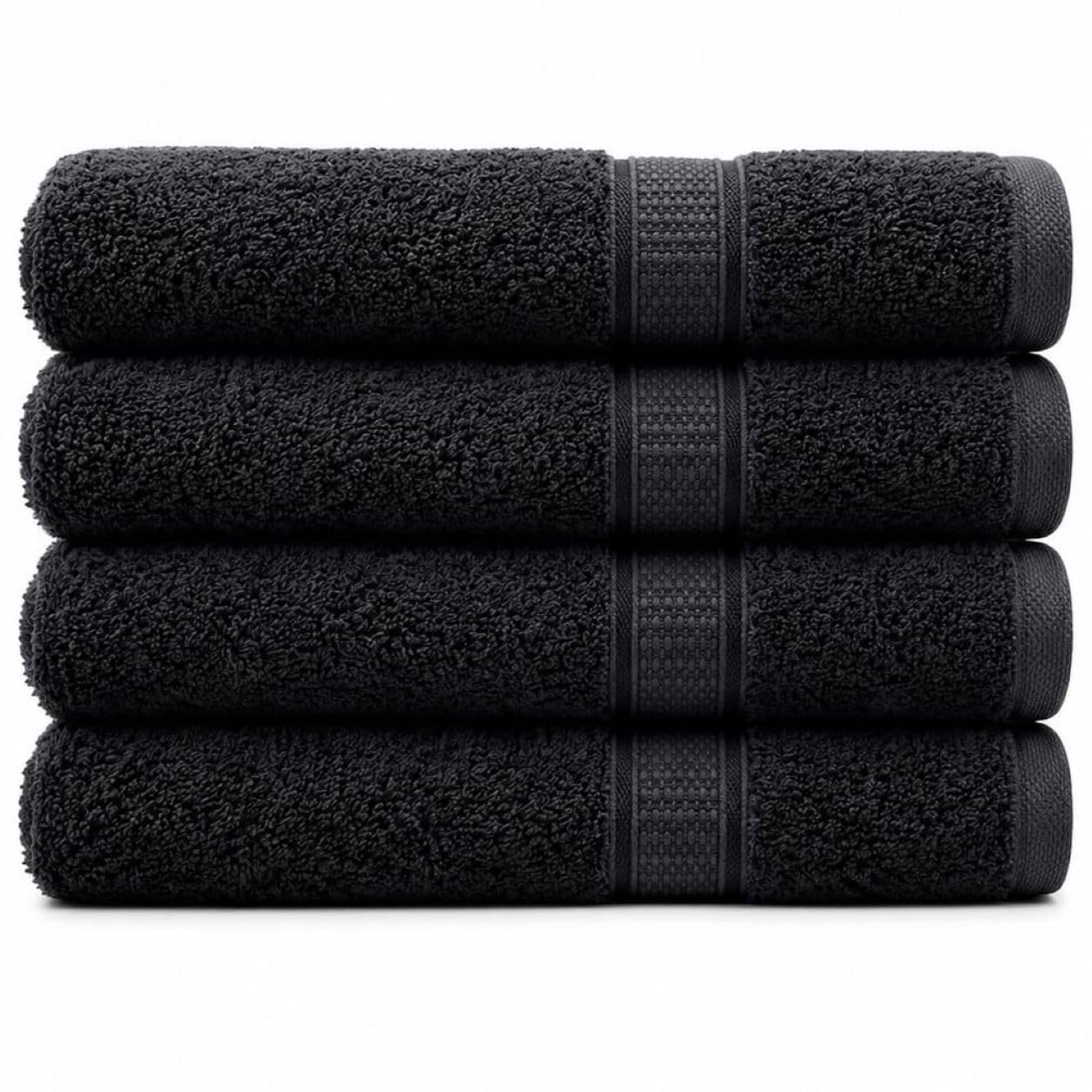 Badetücher 4er Set 70x140 cm, 100% Baumwolle, 550 g/m² Premium Frottier, Oeko-TEX Standard 100, saugstark, schnelltrocknend, weich, fusselarm, 2 Aufhänger (Schwarz, 4 Badetücher (70X140cm))
