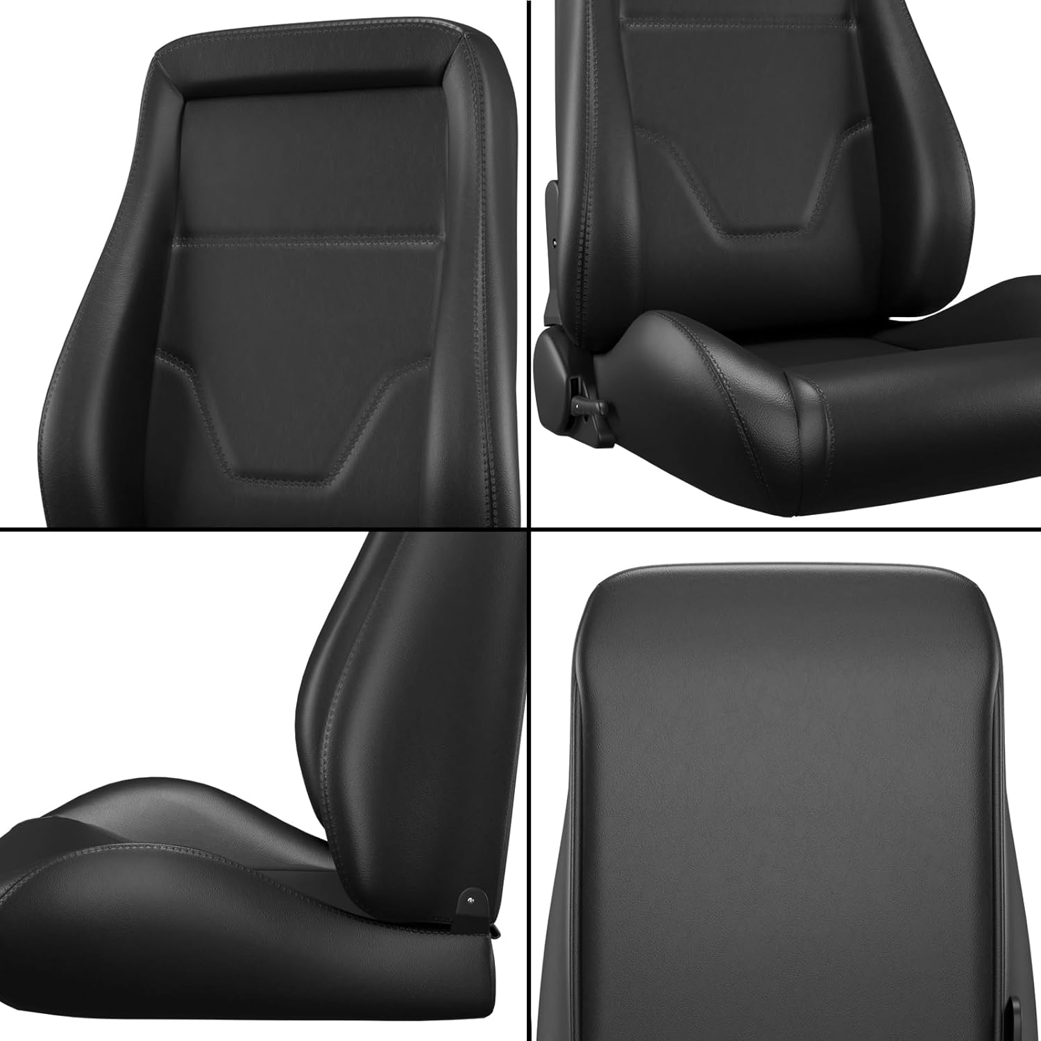 2 Pcs Universal Bucket Racing Seats Low Back, PVC Leather Reclinable Car Seats with Dual Sliders (OBS Style Black)