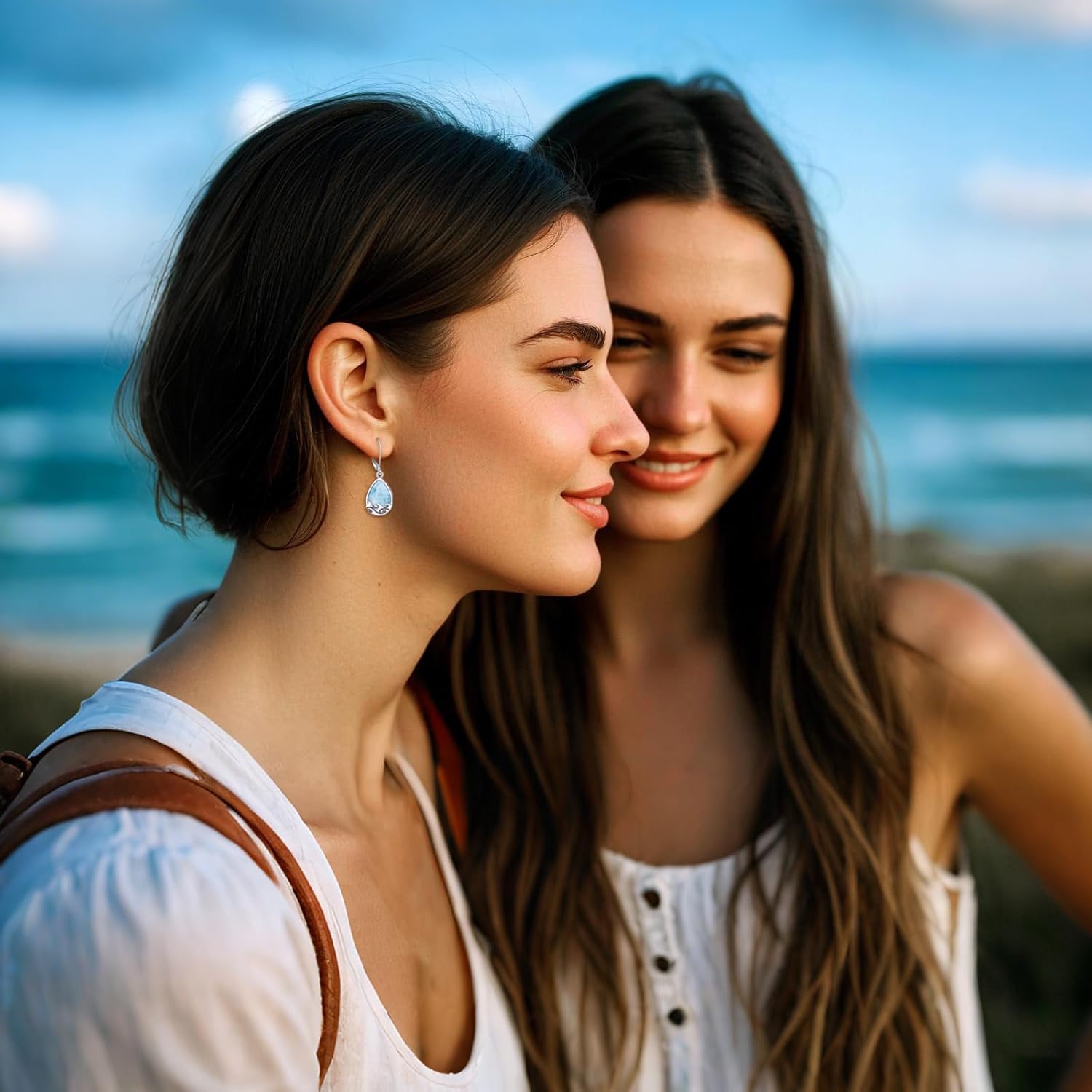URONE Larimar Teardrop Drop Earrings Blue Gemstone Wave Jewelry Gifts - Image 5