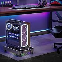 Vista 9 de Soporte de torre ajustable para computadora con ventilador enfriador y luz, soporte de PC para piso, soporte de CPU móvil con 4 ruedas giratorias