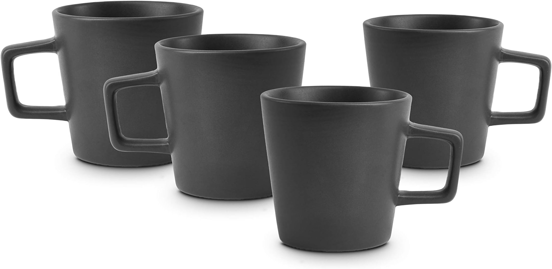 Stone Lain Stoneware Mugs Set, Black Matte, 12 Ounces