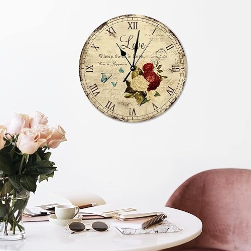 Miniatura 5 de There is Love Clock Antique Rose Hanging Wall Clock Hellow Spring 10inch Silent Non-Ticking Battery Operated Home Frameless Clocks for Bedroom