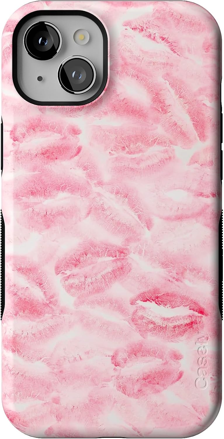 Casely iPhone 15 Plus Case | Sealed with a Kiss | Pink Lipstick | Bold Protective Design | Compatible with MagSafe