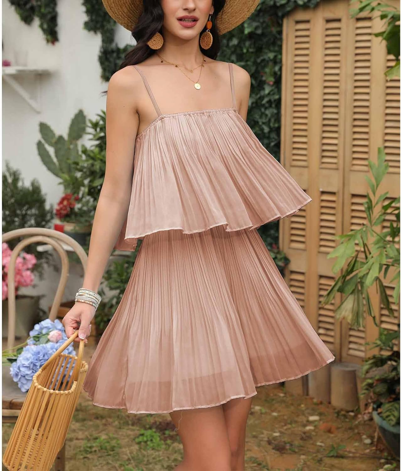 EXLURA Womens 2026 Summer Romper Dress Spaghetti Strap Pleated Beach Vacation Outfit Fashion Cruise Short Jumpsuit Outfits - Image 5