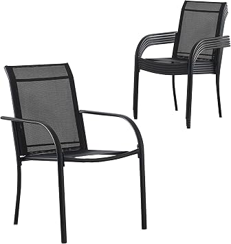 Outdoor Patio Dining Chairs Set of 6, Lightweight Stackable Patio Chairs with Curved Armrests & Wide Seat, Heavy Duty 300 lbs Capacity, Garden Chairs for Backyard, Deck, Poolside, Black