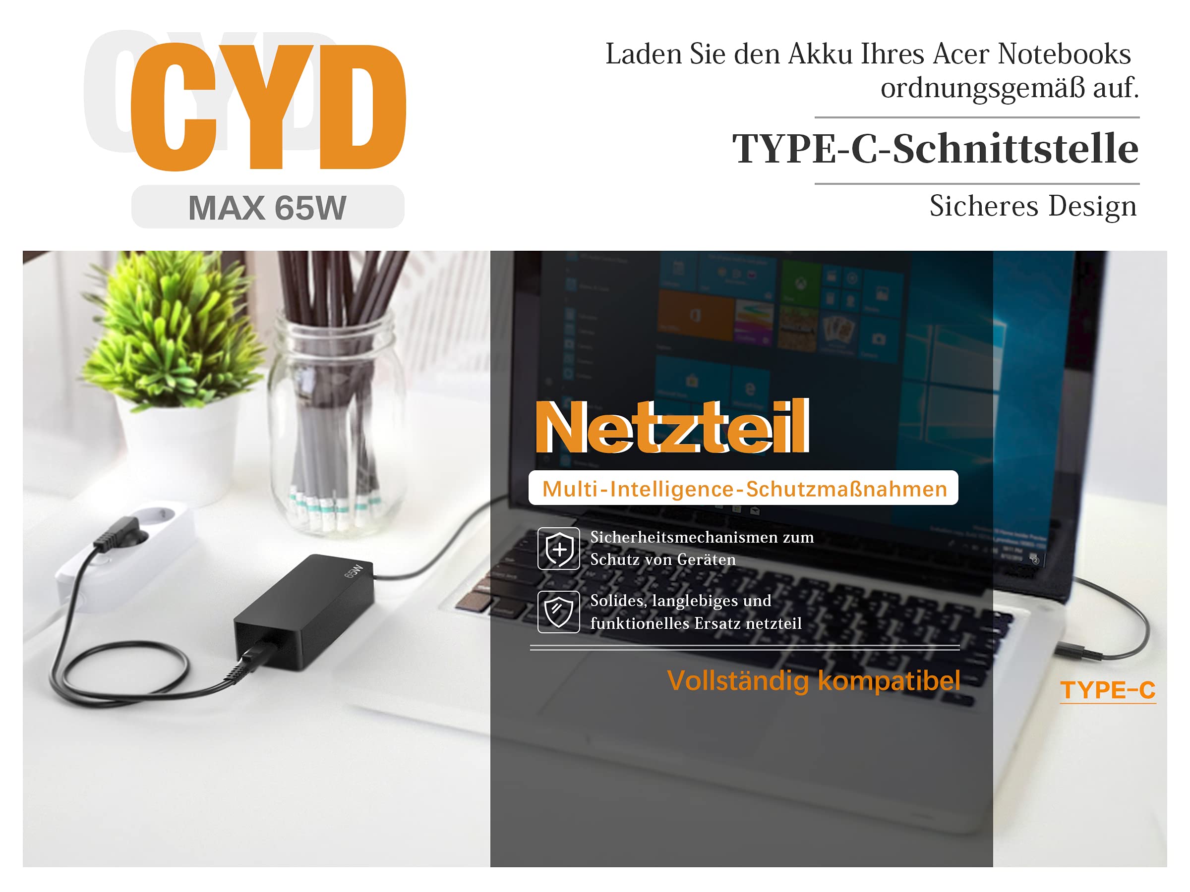 65W Caricatore Portatile Alientatore Per Lenovo IdeaPad 3 5 310 310S - Foto 8