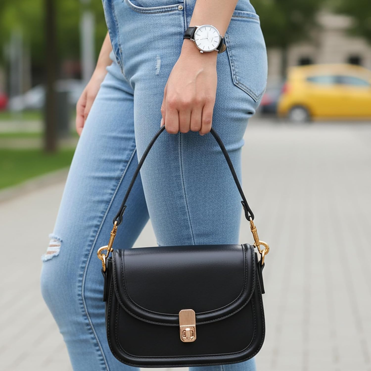 Short Purse Strap, Shoulder Straps for Bags, Leather Purse Strap Purses Straps Replacement Crossbody for Wallet Bag(Black) - Image 3