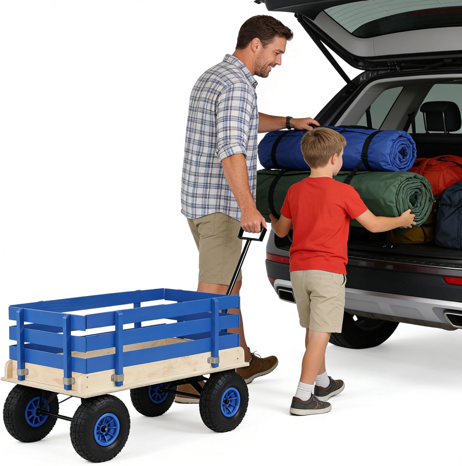 Outdoor Iron and Wood Garden Chair in Blue - Durable Rust-Resistant Frame with Comfortable Wooden Seat for Patio, Garden, and Backyard