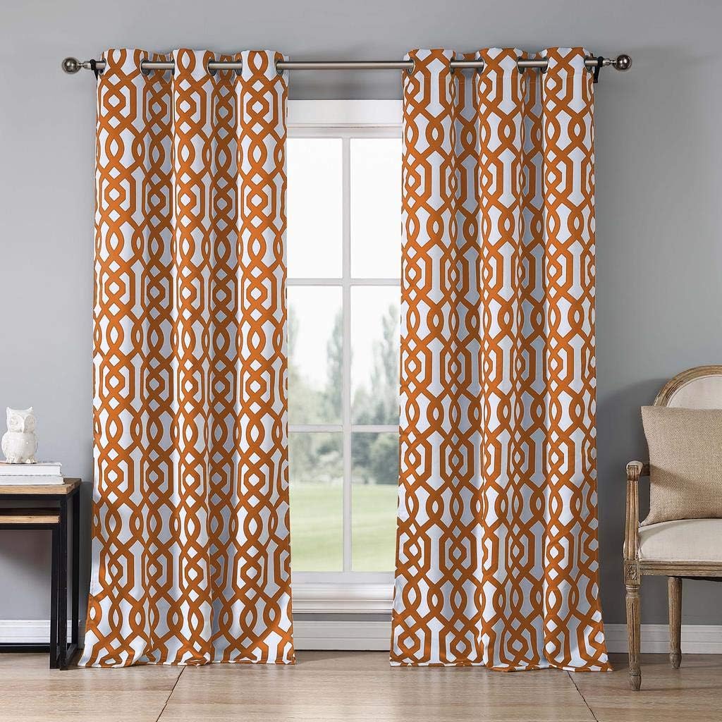 Blackout365 Ashmont Heavy Geometric Insulated Blackout Room Darkening Window Curtain Set of 2 Panels, 38 in x 84 in (W x L), Orange