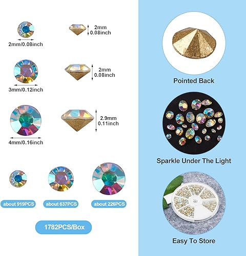 Miniatura 2 de Cheriswelry 1782/Box - Cabujones de cristal con diamantes de imitación de cristal, cuentas de piedras preciosas de diamante de color AB puntiagudas