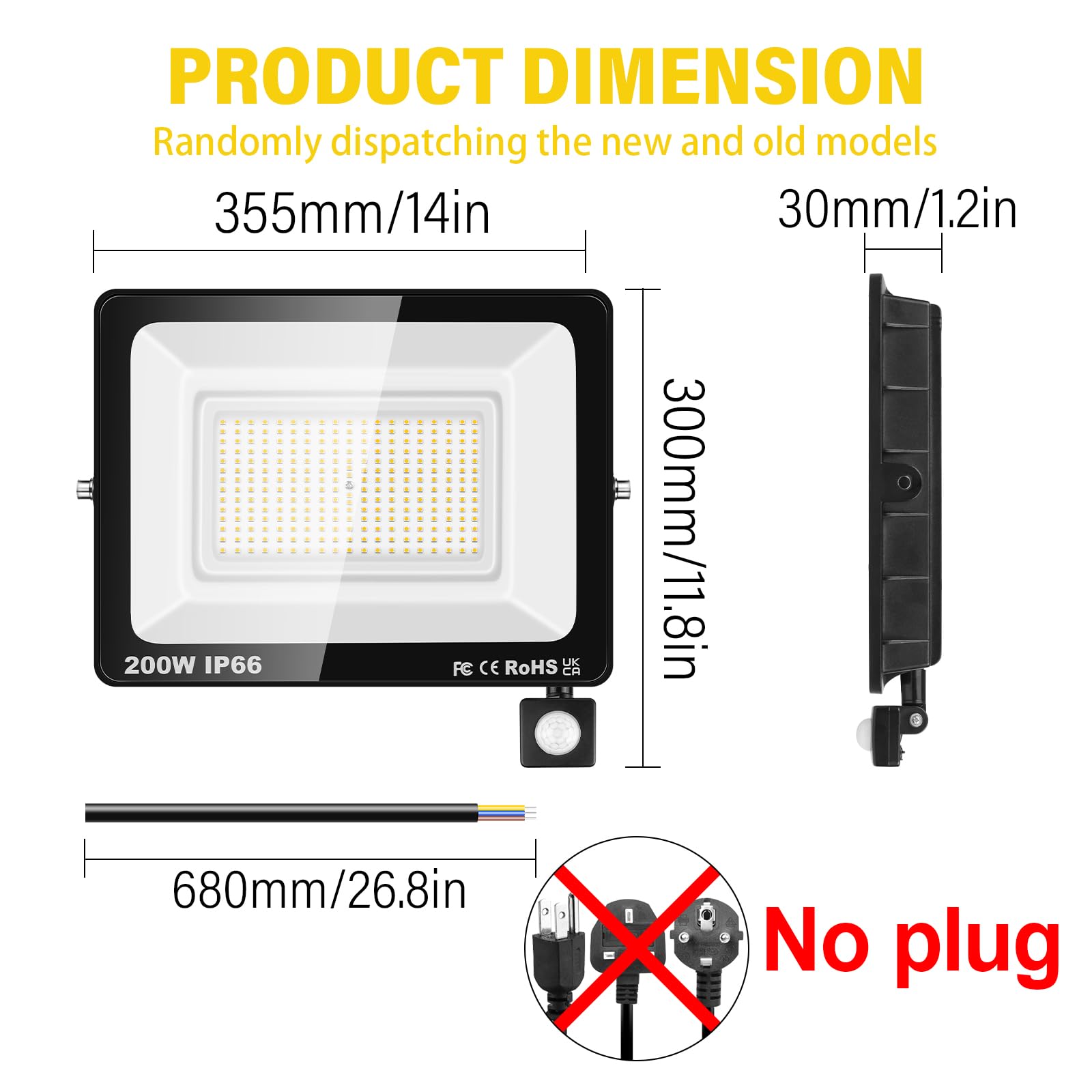 RIGIDON 2x 200W PIR aussenleuchte bewegungsmelder led strahler, außen lampe | ohne stecker, 20000lm, 3000K warmweiß, wasserdicht, led flutlicht, außenleuchte, für garten garage innenhöfe carport hauswand