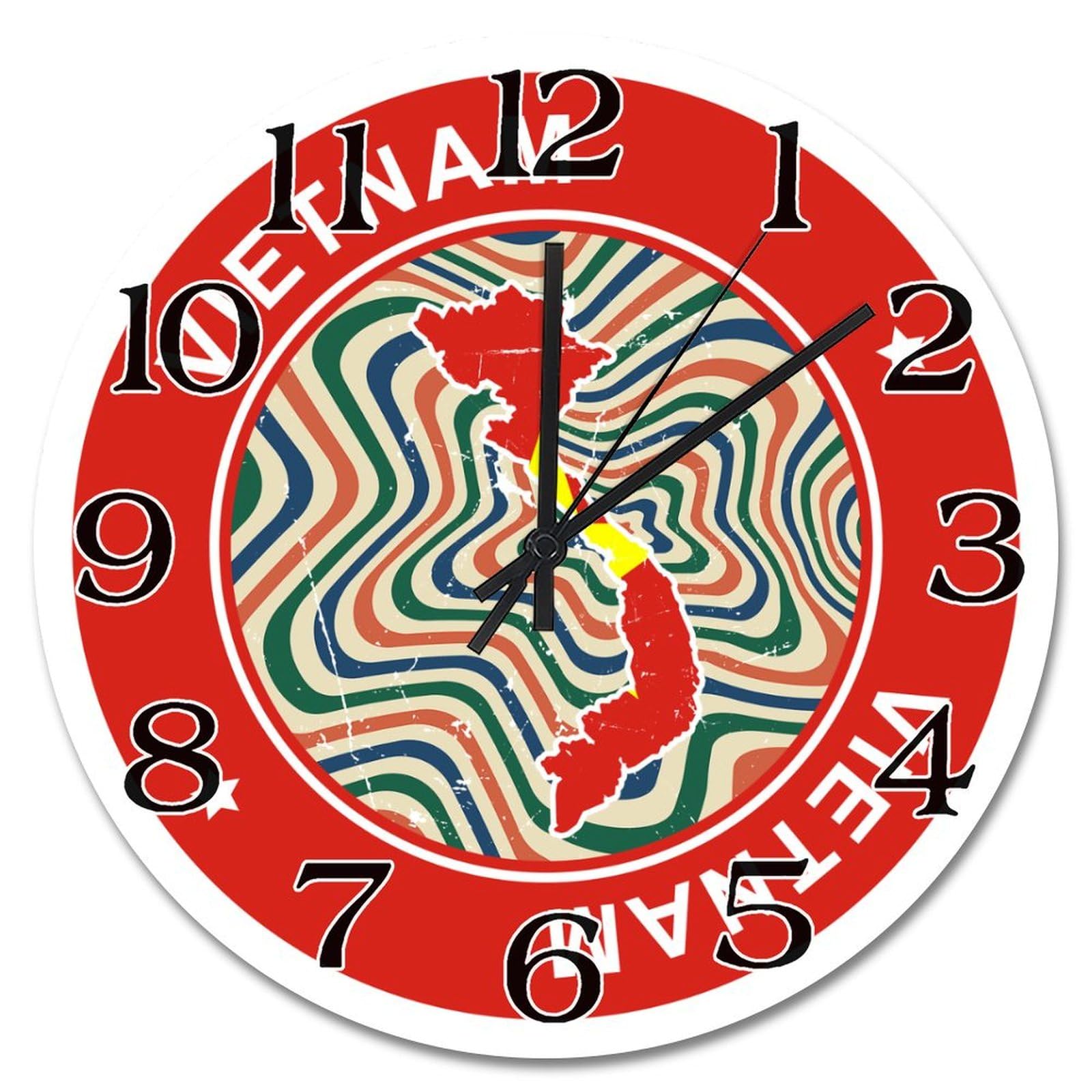 Horloge murale Vietnam colorée et vintage de 25,4 cm pour une décoration de salon originale