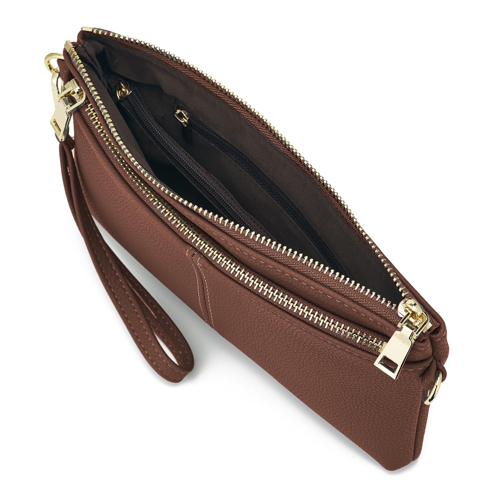 ZOOEASS Triple Zip Small Crossbody Bag Lightweight Purses Vegan Leather Wristlet Clutch, Includes Adjustable Shoulder | Triple Zip, Small, Lightweight, Vegan Leather