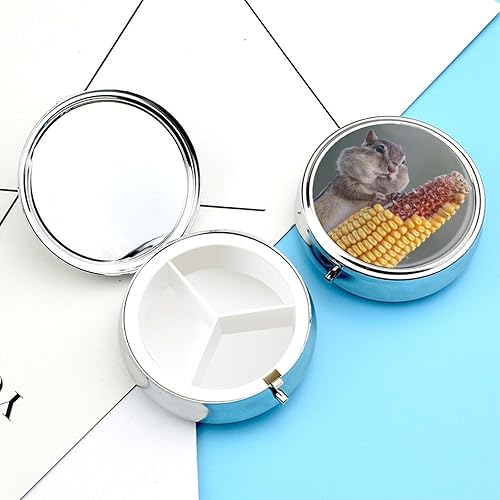 Miniatura 6 de Pastillero de viaje pequeño, pastillero redondo de metal para bolso de bolsillo, soporte portátil de 3 compartimentos, mini organizador de pastillas