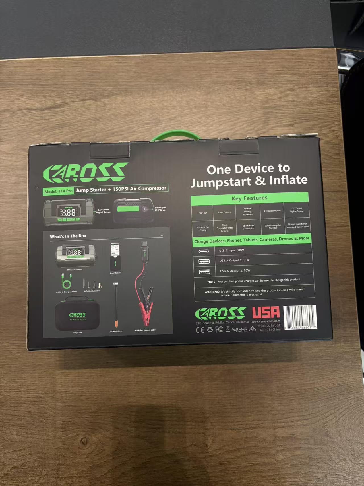 CAROSS T14 Pro Arrancador de Batería 12V 1500A 16000mAh | Compresor de Aire 150 PSI, Batería de Iones de Litio, Arrancador Inteligente