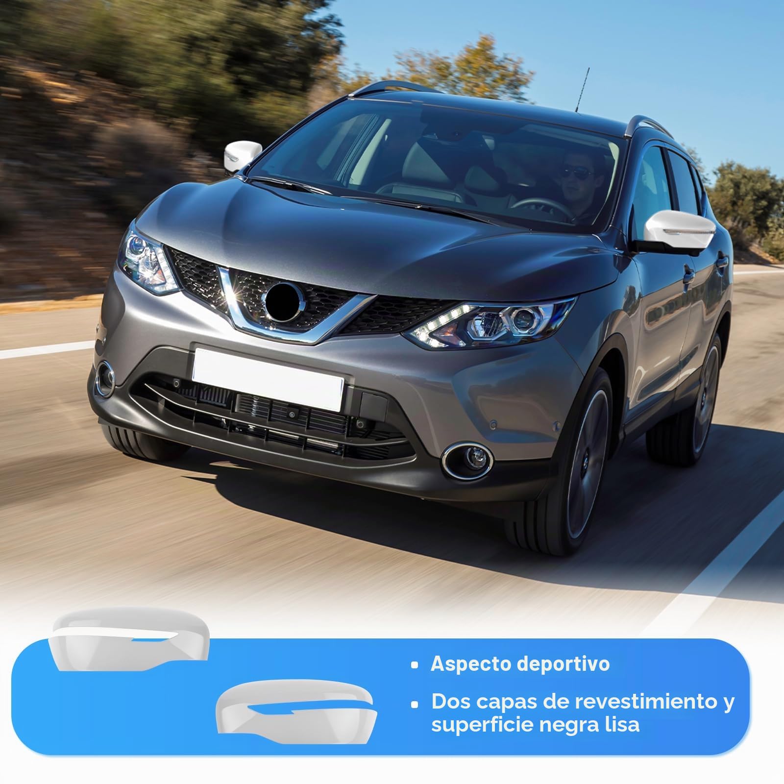 1 Par Tapa Cubierta del Espejo Reemplazar para Nissan Qashqai J11 2014-2020/Rogue 2013-2021, Cubierta del Espejo Tapas de Espejo Retrovisor (Blanco) | Cubierta de espejo retrovisor exterior para J11 & Rogue, acabado brillante, fácil montaje, sustituye a o