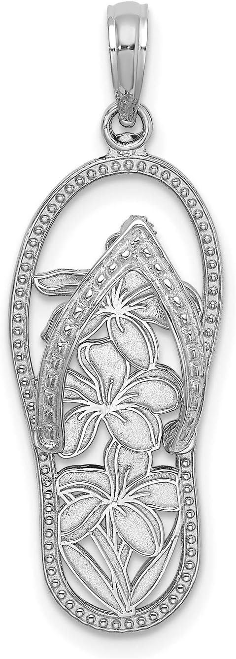 14k White Gold Flip-Flop Pendant for Women with Plumeria Flower Detail, Tropical Beach Necklace, Island Style Summer Accessory, Ocean Charm, Hawaiian Vacation Jewelry, Resort Pendant