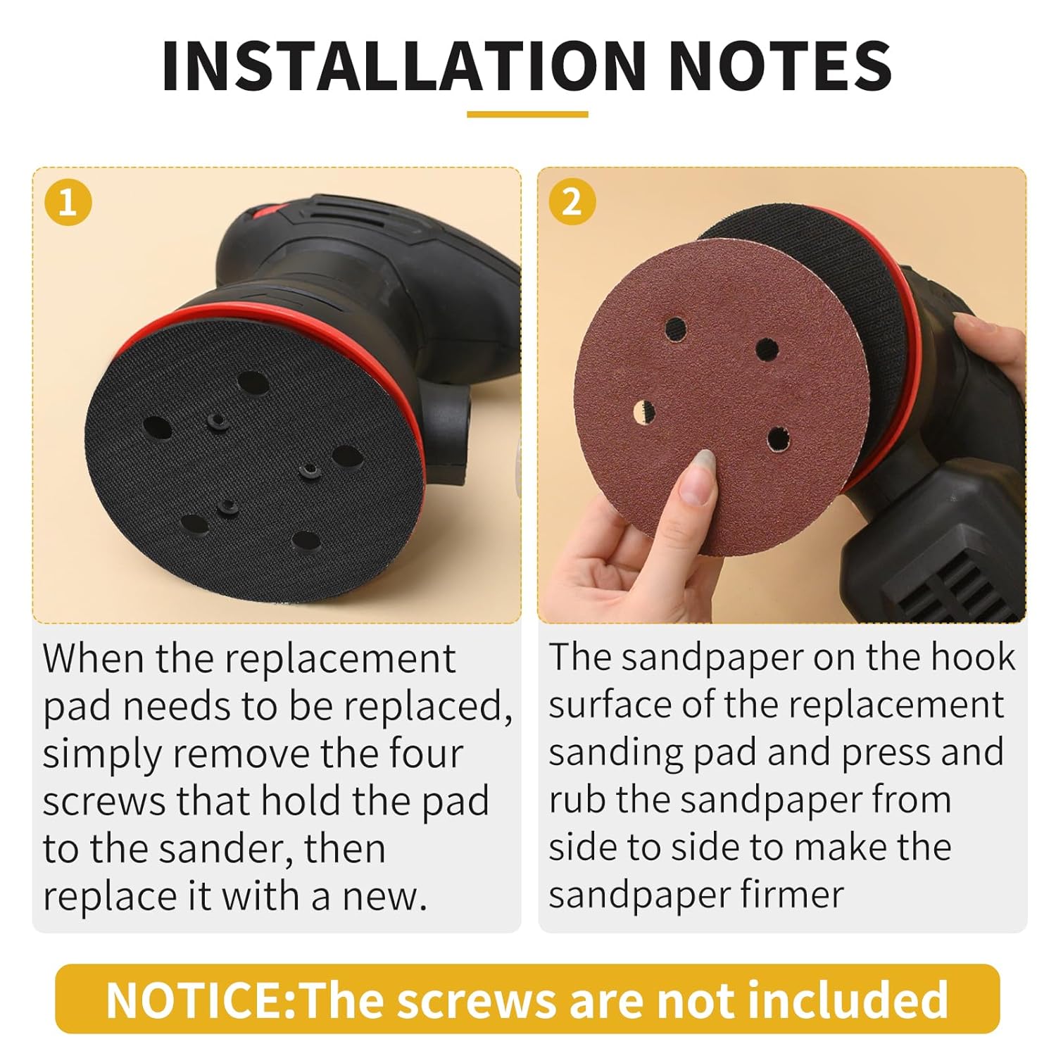 5 Inch 5 Holes Hook Loop Orbital Sander Metal Pad Replacement for Porter Cable 332 333VS 334 Random Sander with 4 PCS Foam & 36 PCS Sanding Discs 100 150 180 240 320 400 Grits