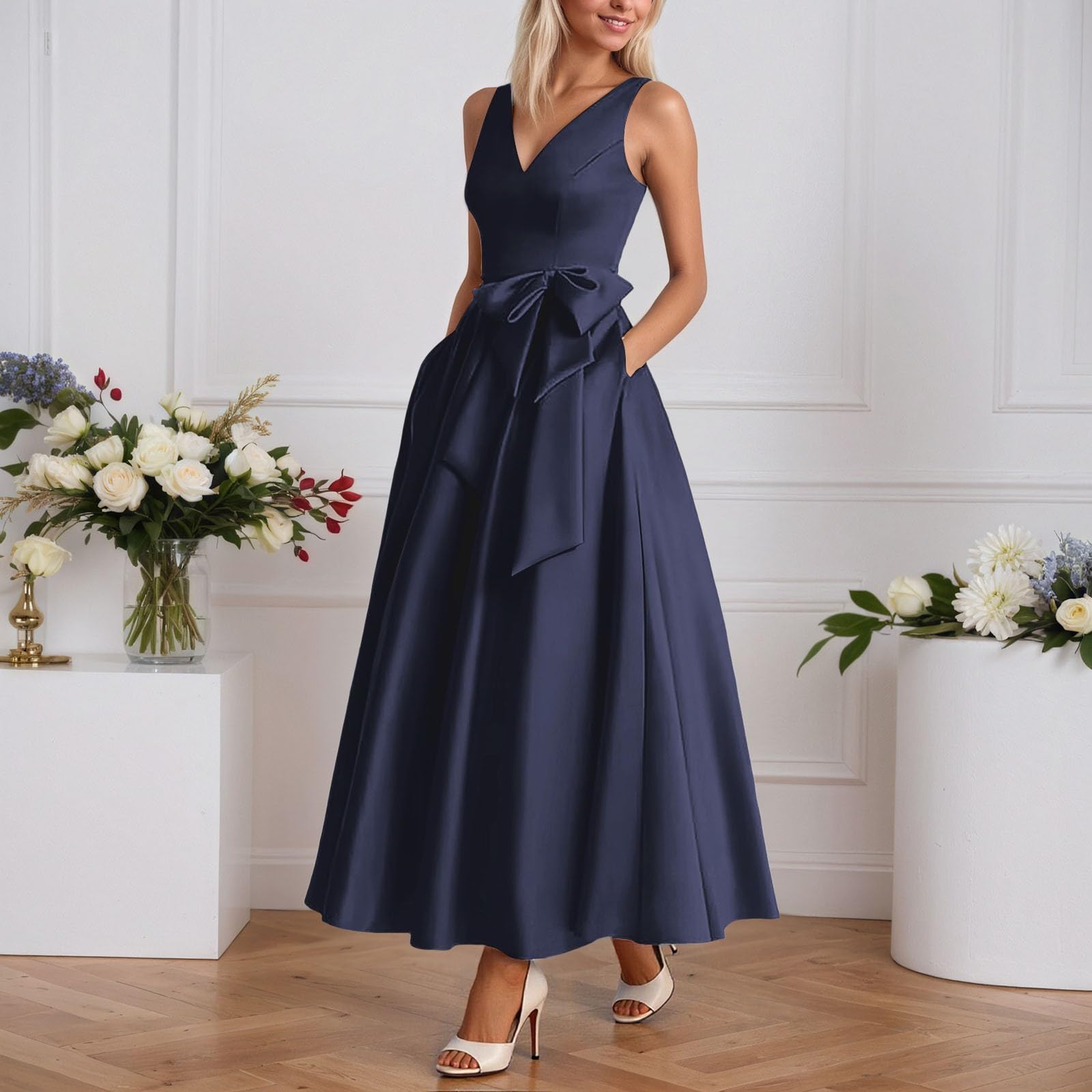 Abito da donna elegante in raso, per occasioni festive, cocktail, da ballo, design comodo, di alta qualità, slim fit