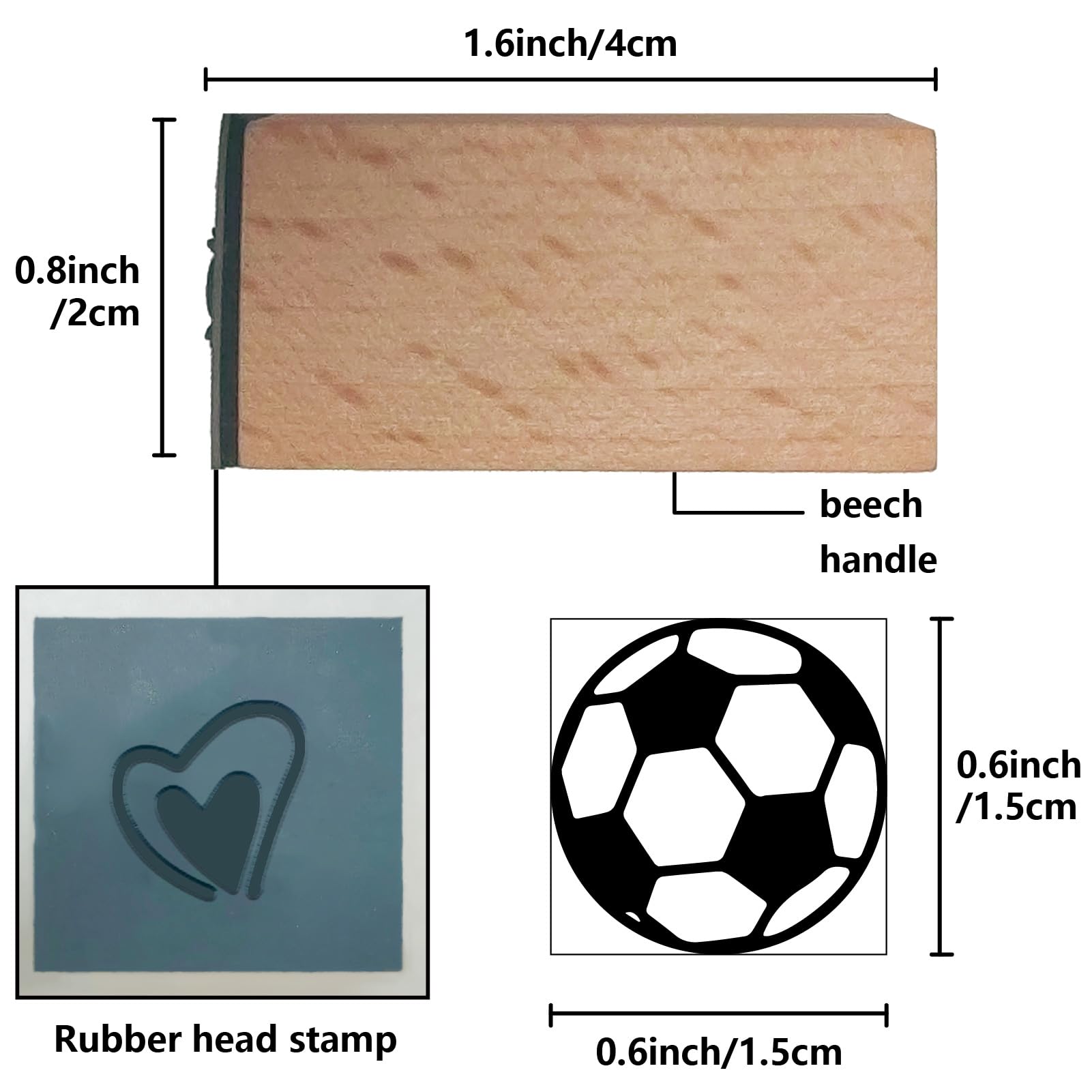 CRASPIRE Mini Wooden Rubber Stamp 3/5 Inch Soccer Ball Football Cute Pattern Small Wood Stamps Vintage Reusable Print for DIY Craft Card Scrapbooking Journaling Albums Card Making Planner Envelope - Image 2
