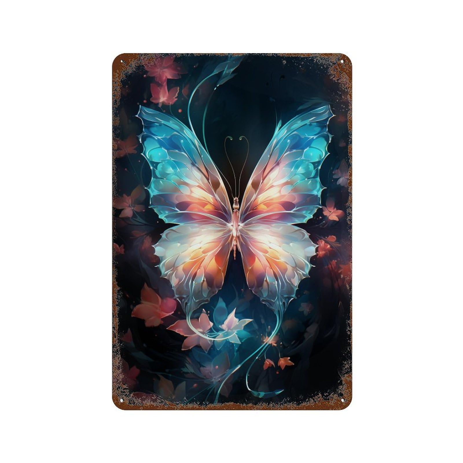 Glowing Fantasy Butterfly Retro Metal Sign 11.8"x7.9", Shabby Chic Decor for Bistro, Counter And Cafe Decor