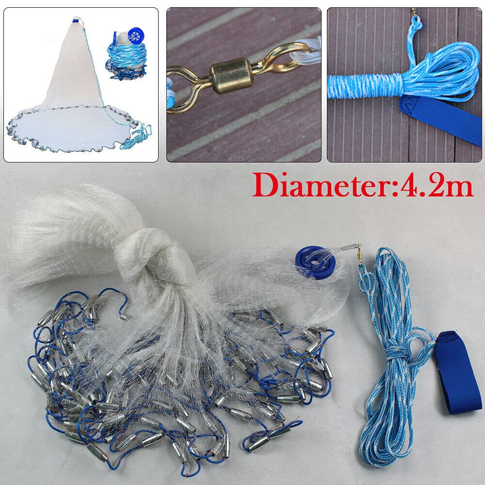 Filet de pêche portable 3/4,2/5,4/6,6 m - Filet de pêche - Filet de pêche - Filet de pêche - Filet de pêche avec couleur, corde épaisse, filet dense