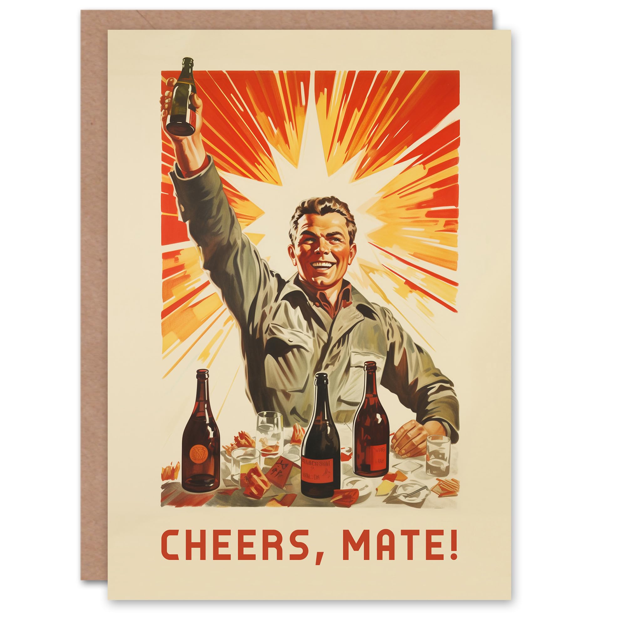 Artery8 Birthday Greeting Card Raise Glass Vintage Cheers Mate For Him Her