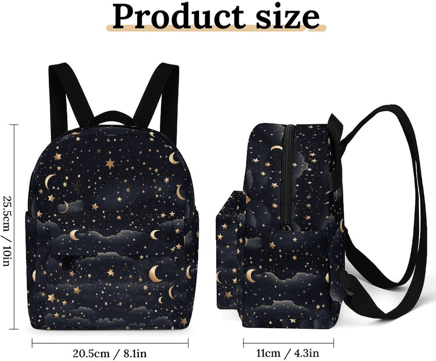 Waterproof Mini Backpack for Women - 10 Inch Oxford Lightweight Daypack Cute Bag Small Daypack Stars And Moon on Dark Background Small Backpack Purse for Travel Work Weekender