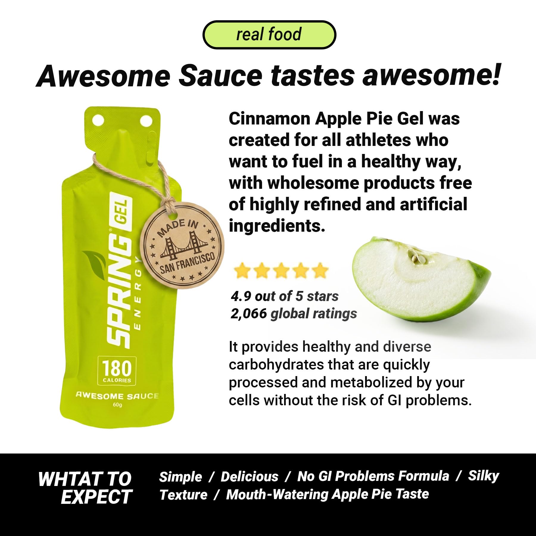 Spring Energy Gel – Wholesome, Stomach Friendly, Vegan | Apple Cinnamon Sweet Potato | Awesome Sauce | No Rice Syrup. No Maltodextrin. No Preservatives — Amazon image 5