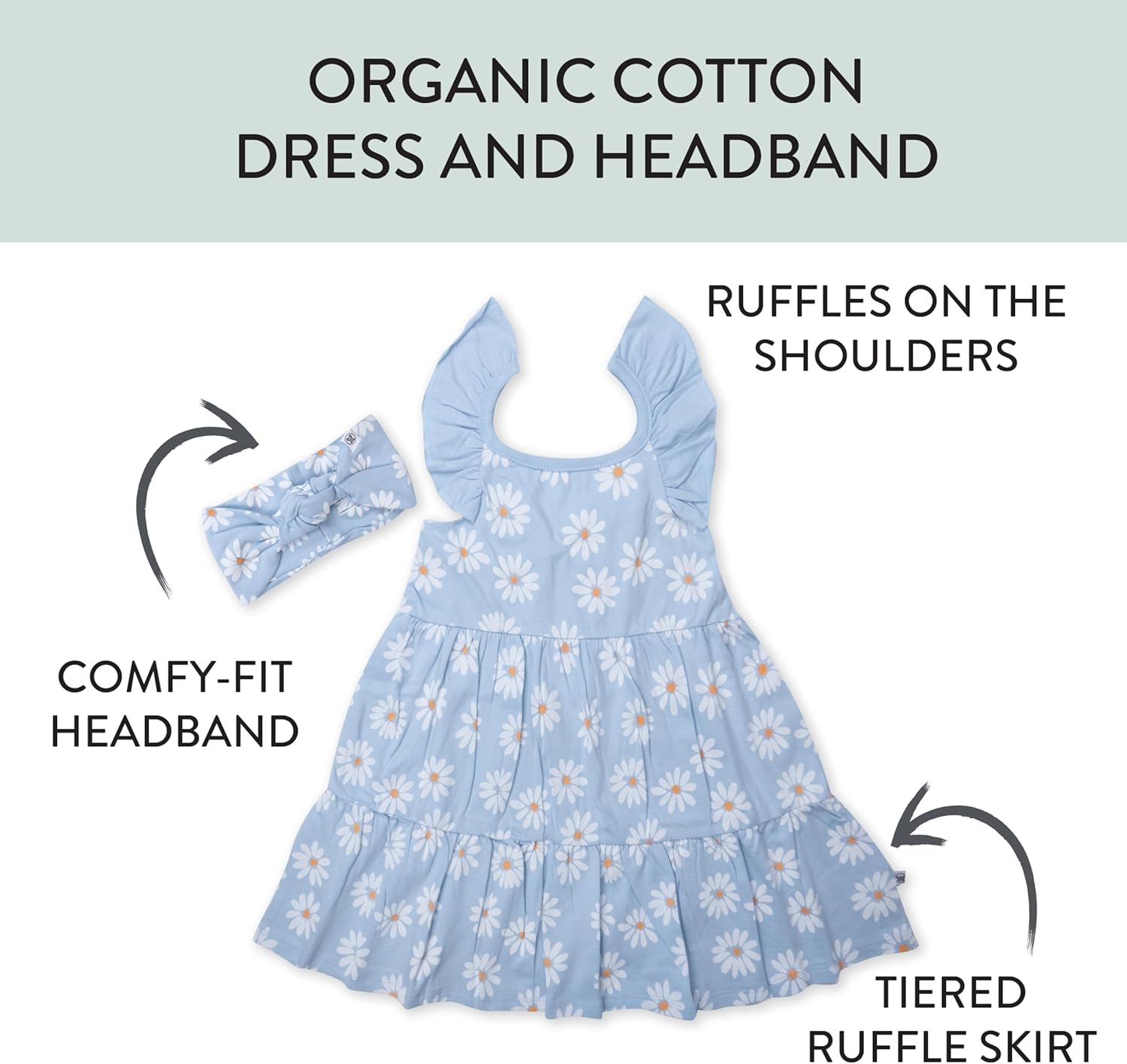 HonestBaby Baby-Girls 2-Piece Outfit Dress & Headband Set for Infant, Baby and Toddler Girls - Image 3