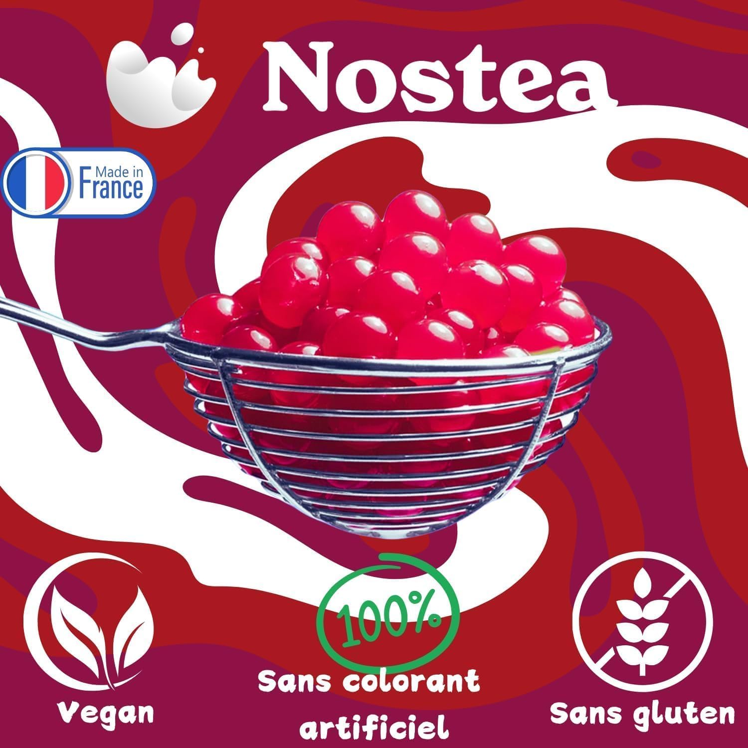 Nostea - Set di 3 vasetti, Perle per Bubble Tea Mango, Passione, Lampone – Popping Boba 100% Vegano, Senza Glutine - Perle al Succo di Frutta per Tè, Bevande - Produzione Francese - 3x 450 gr